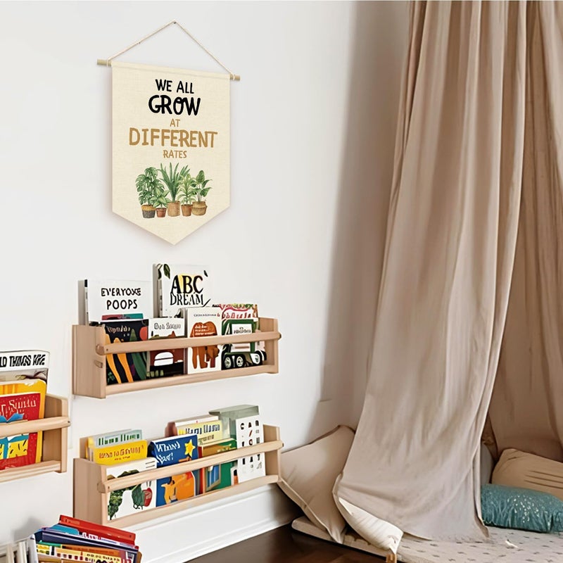 ETVISO Boho Classroom Decor, Positive Affirmations Green Wall Decor Canvas Banner, Greenery Plant Classroom We All Grow at Different Rates, Wall Hanging Pennant Flag Banner 15x11in - Image 5